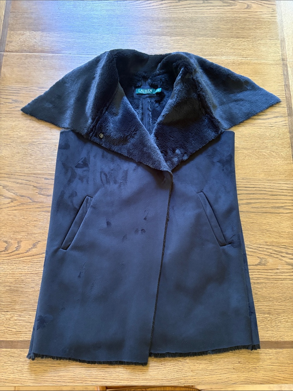 Lauren Ralph Lauren Black Suede and Faux-Fur Coat